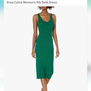 Enza Costa Emerald Green Rib silk  Midi Tank Dress XS